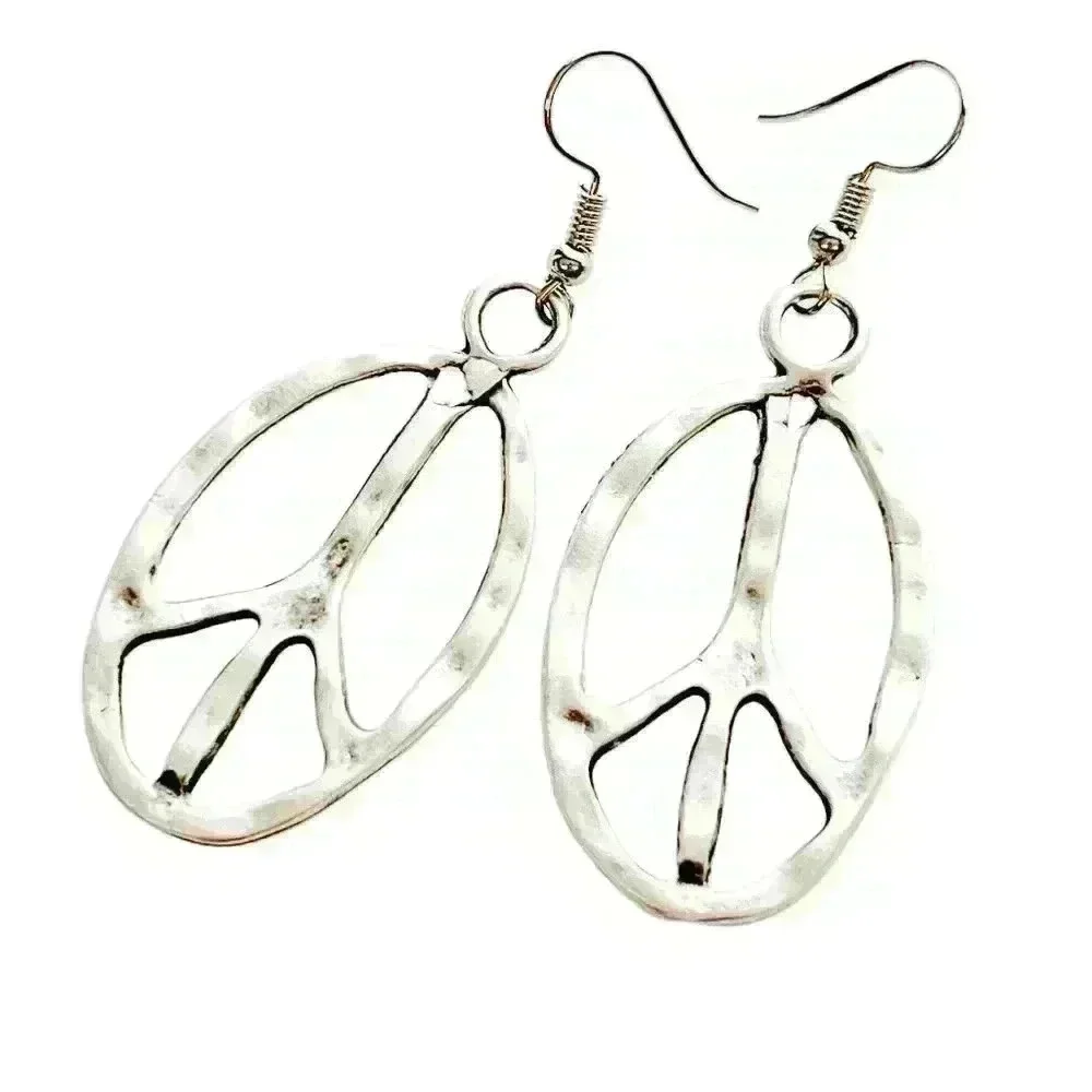 Peace sign hippie earrings hippy accessories silver bohemian retro jewel… - Picture 9 of 9